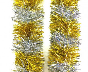 Мишура двухцветная серебро-желтая  2,7 метра  d-9 см,1 шт.