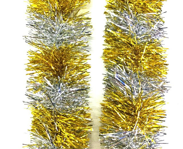 Мишура двухцветная серебро-синяя 2,7 метра  d-9 см,1 шт.