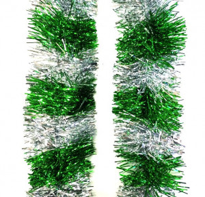 Мишура двухцветная серебро-зеленая  2,7 метра  d-9 см,1 шт.