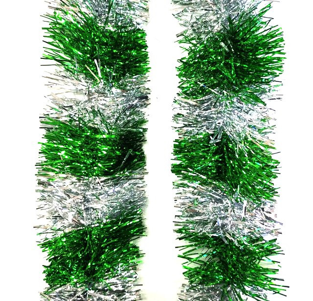 Мишура двухцветная серебро-синяя 2,7 метра  d-9 см,1 шт.