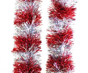 Мишура двухцветная серебро-красная 2,7 метра  d-9 см,1 шт.