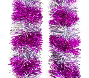 Мишура двухцветная серебро-розовая  2,7 метра  d-9 см,1 шт.