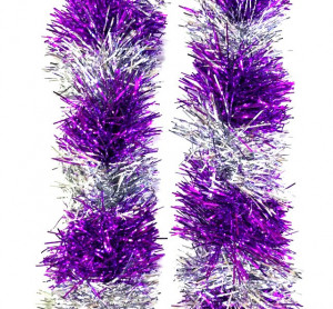 Мишура двухцветная серебро-фиолетовый 2,7 метра  d-9 см,1 шт.
