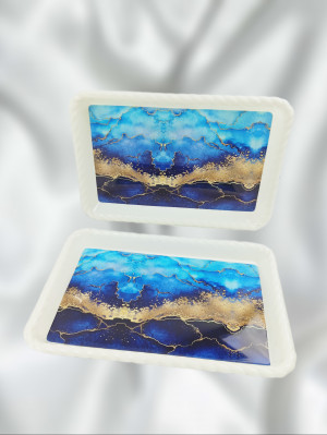 Поднос пищевой Синий мрамор 40*28 см.1 шт.