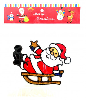 Наклейка гелевая на стекло Дед мороз на санях 15*11 см.1 шт.
