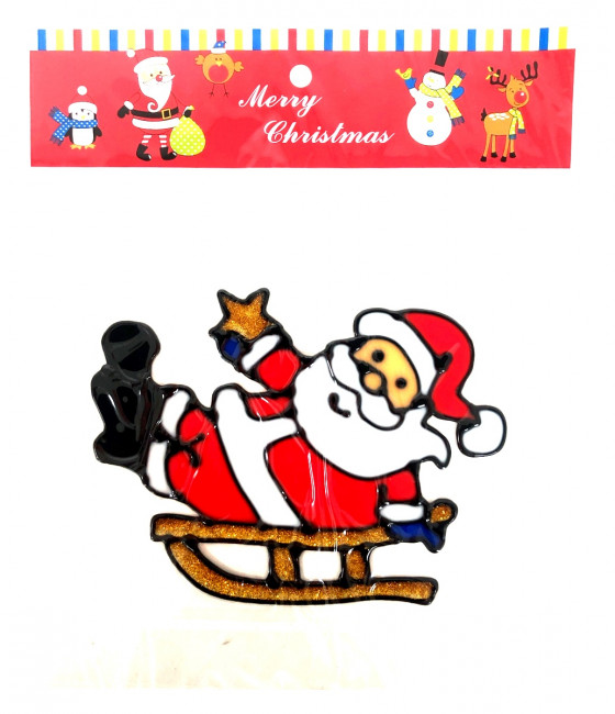 Наклейка гелевая на стекло Дед мороз на санях 15*11 см.1 шт.