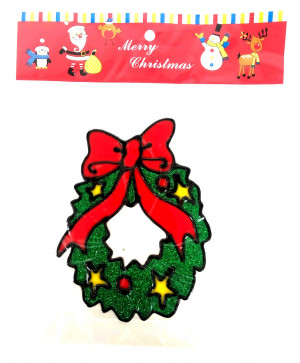 Наклейка гелевая на стекло Новогодний венок с бантом  10*14 см.1 шт.