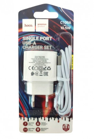 Зарядное устройство с кабелем HOCO C109A  MICRO USB (10.5W) WHITE