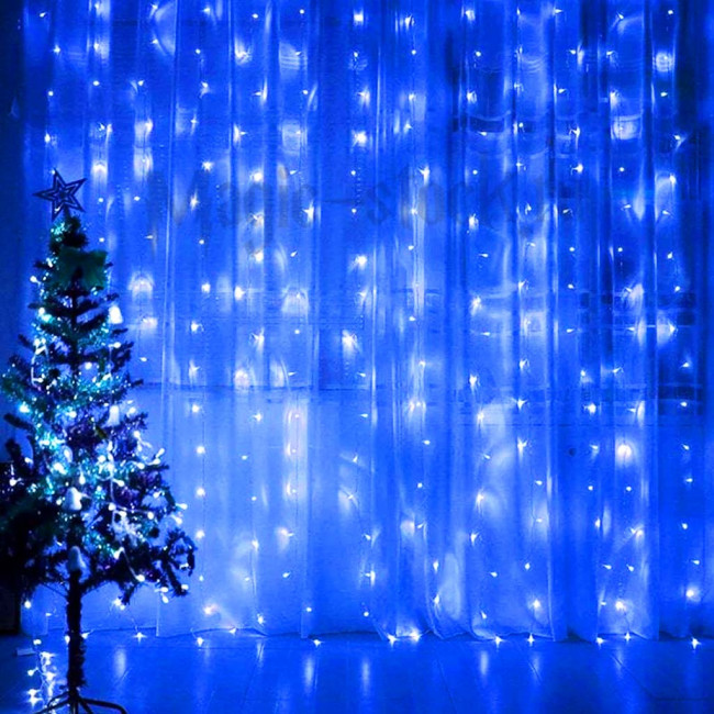 Штора гирлянда из светодиода Синяя 320 LED 3*2 м.
