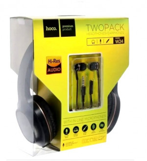 Наушники комплект Hoco W24, проводные, накладные + вакуумные