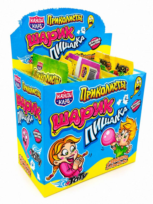 Взрывная карамель с игрушкой и татуировкой "Приколисты. Шарик-пищалка" 1г*30шт