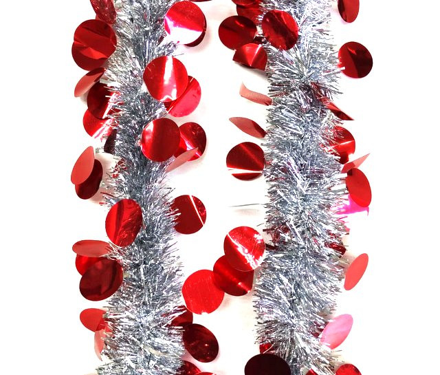 Мишура серебристая с декором Кружочки d,15 см.2,5 м.1 шт.