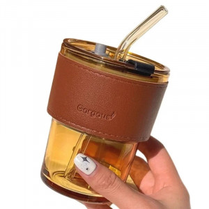 Стакан стеклянный с трубочкой коричневый  400 мл.1 шт./58 шт.коробка/