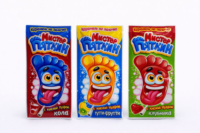 Карамель на палочке с кислой пудрой "Мистер Пяткин" ассорти 11гр*48шт