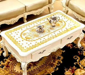 Скатерть дорожка  для журнального стола прорезиненная золотистая 40*80 см.1 шт./300 шт.коробка/